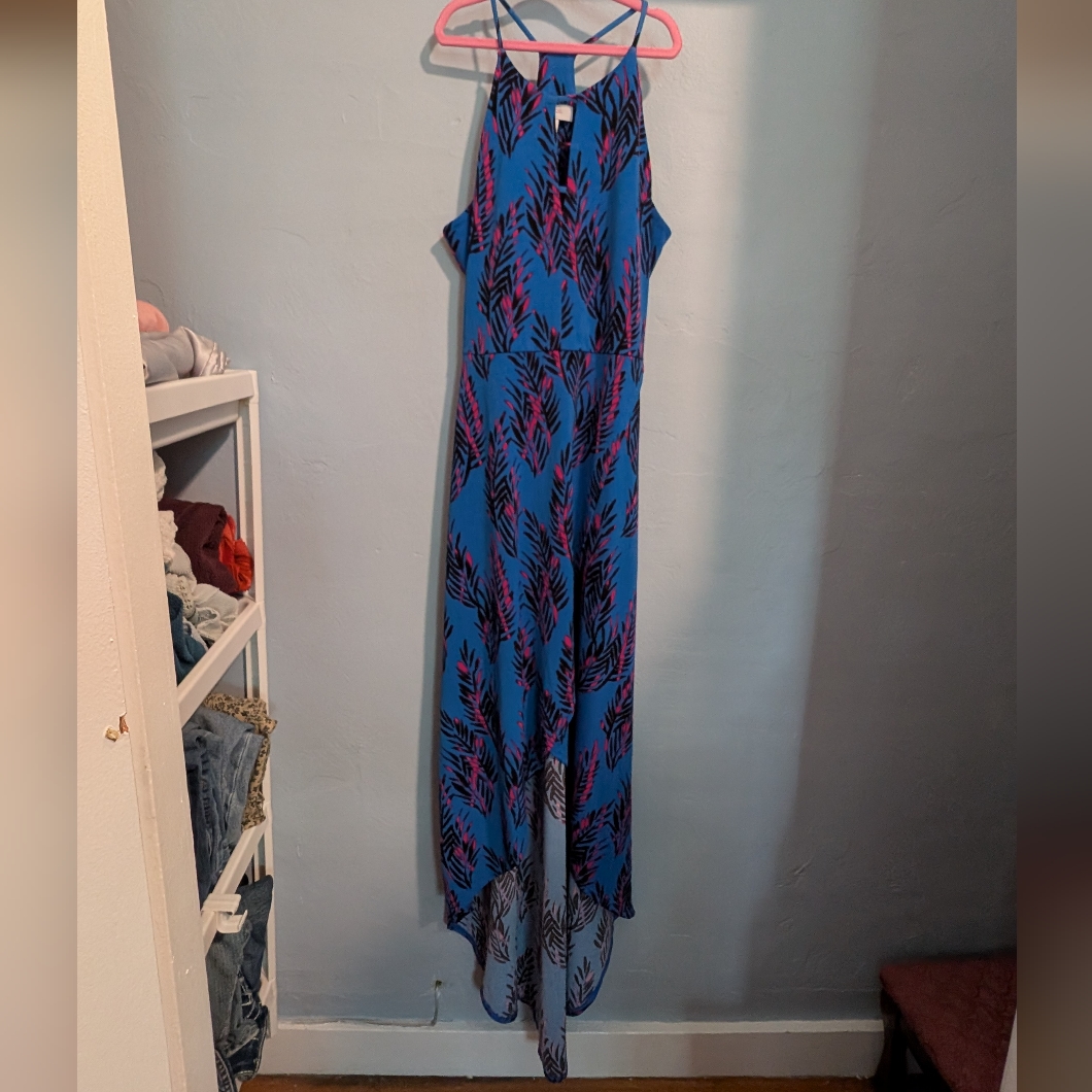 Candies Vintage 90s Blue And White High Low Halter High Low Sundress